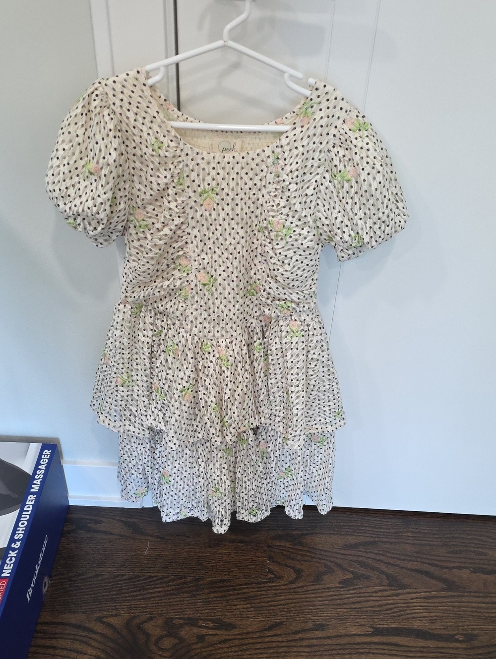 Peek Cream Floral Tiered Dress with Puff Sleeves